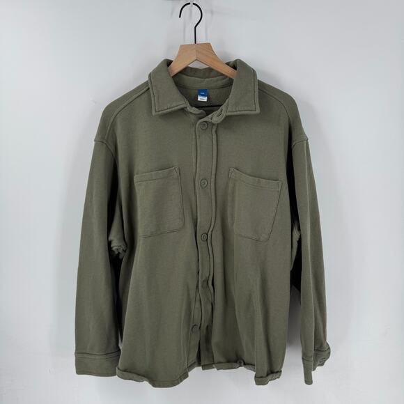 Old Navy Fleece Shacket Olive Green Cotton Blend Button Down Size XXL - Picture 1 of 8